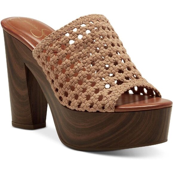 JESSICA SIMPSON Shelbie Tan Woven Platform Sandals Heels Size 7.5 NEW NWOB - Picture 1 of 9